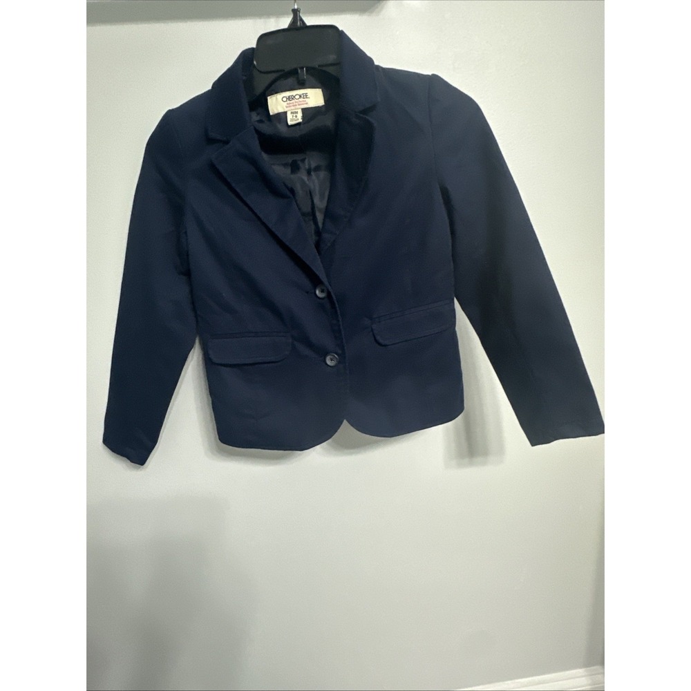 Cherokee Navy Blue Blazer Boys Size 7-8 Yrs Cotton Blend Two Buttons Lined